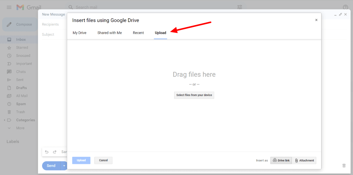 upload option in google drive
